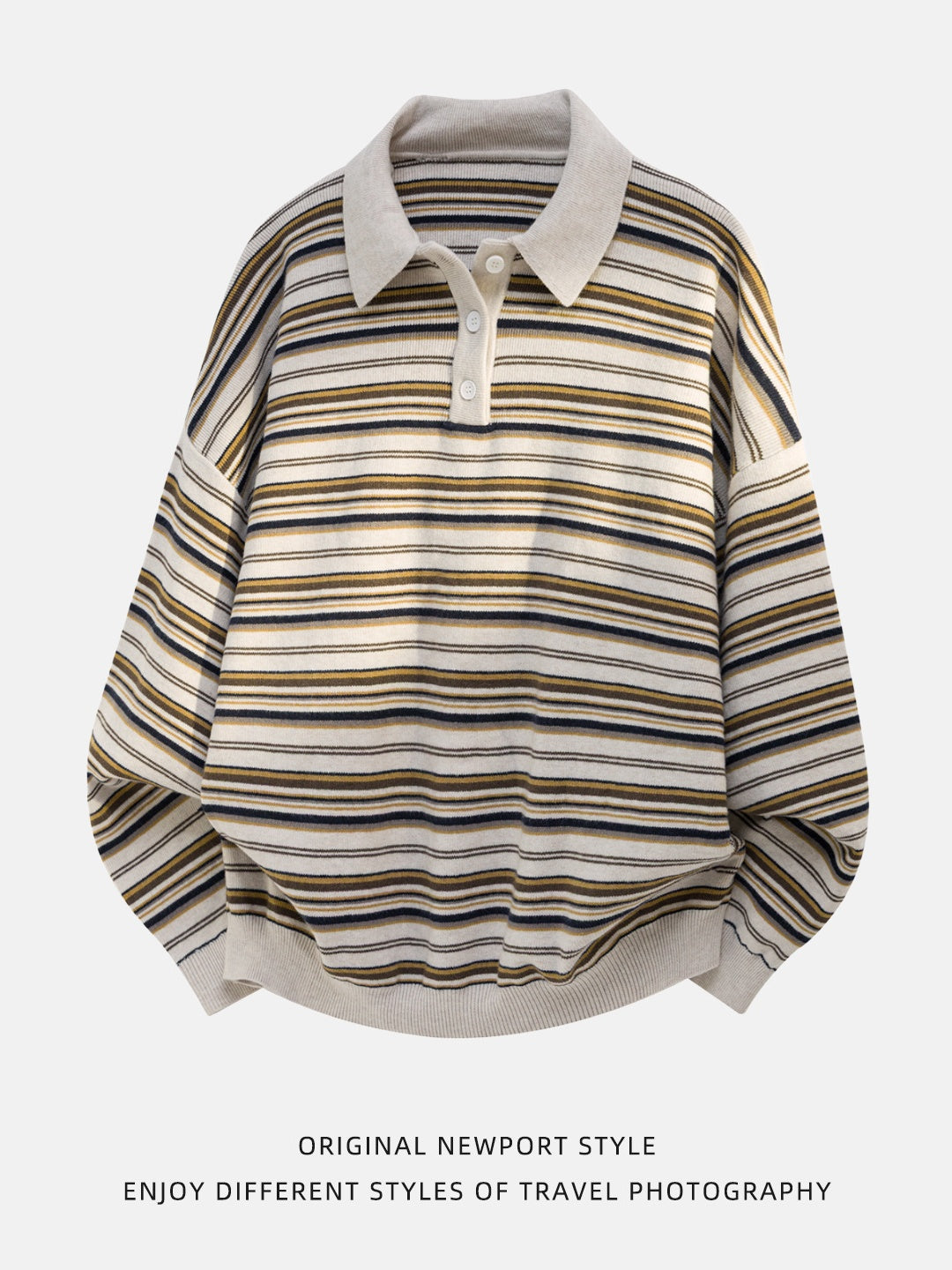 Retro Contrasting colors Stripes Lapel sweater