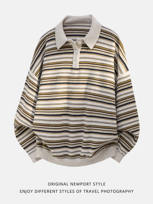 Retro Contrasting colors Stripes Lapel sweater