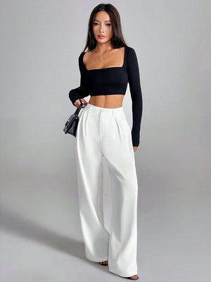 Solid Color Loose Button-down Suit Trousers