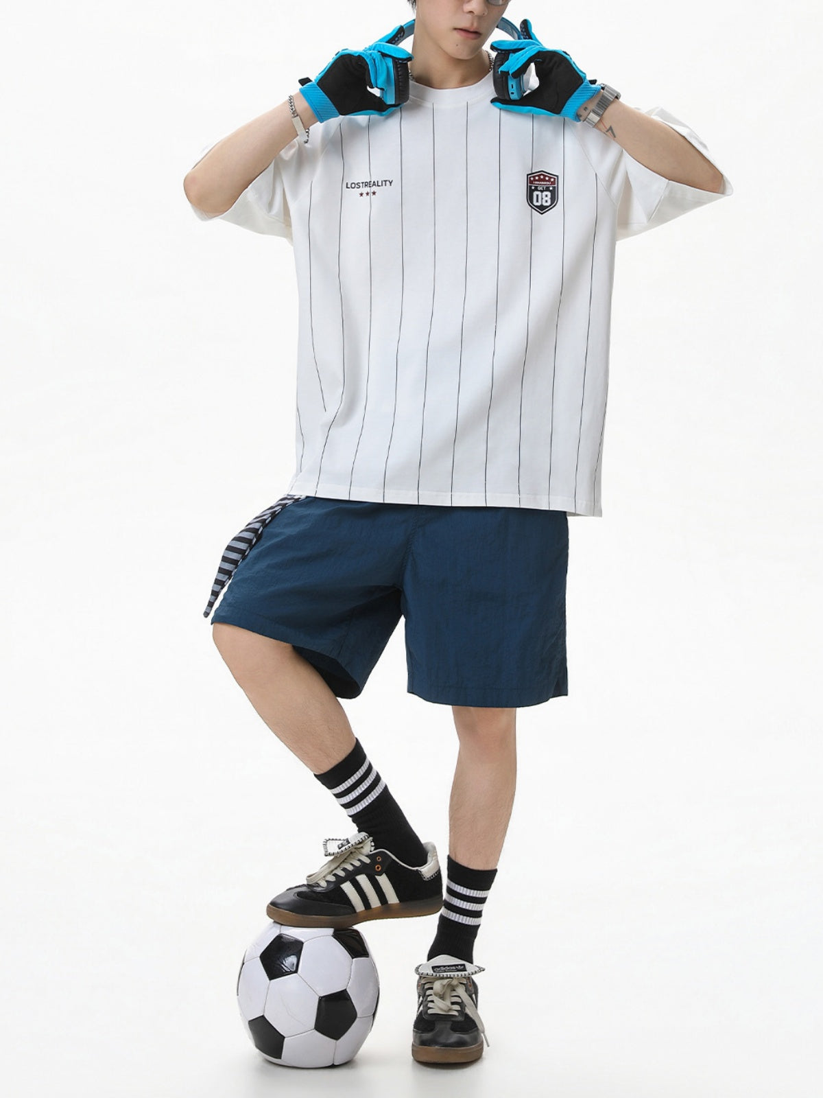 Printed Color-blocked Stripes Sports Loose-fit T-shirts
