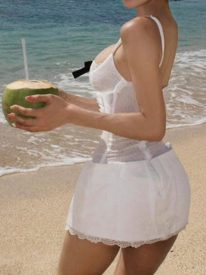 Bow Tie Lace Patchwork Camisoles Mini&Short Dresses