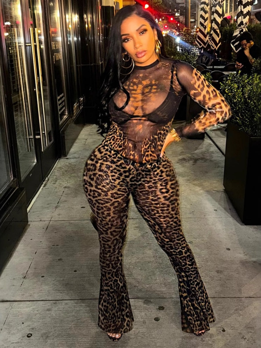 Ensembles 2 pièces taille haute à imprimé léopard