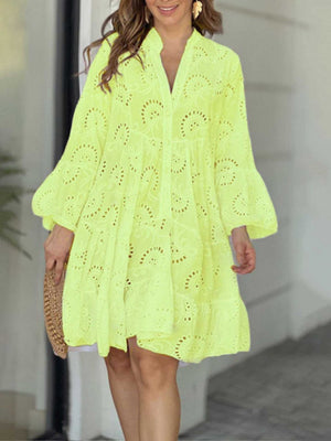 Embroidery Hollow Loose-fit Midi Dresses