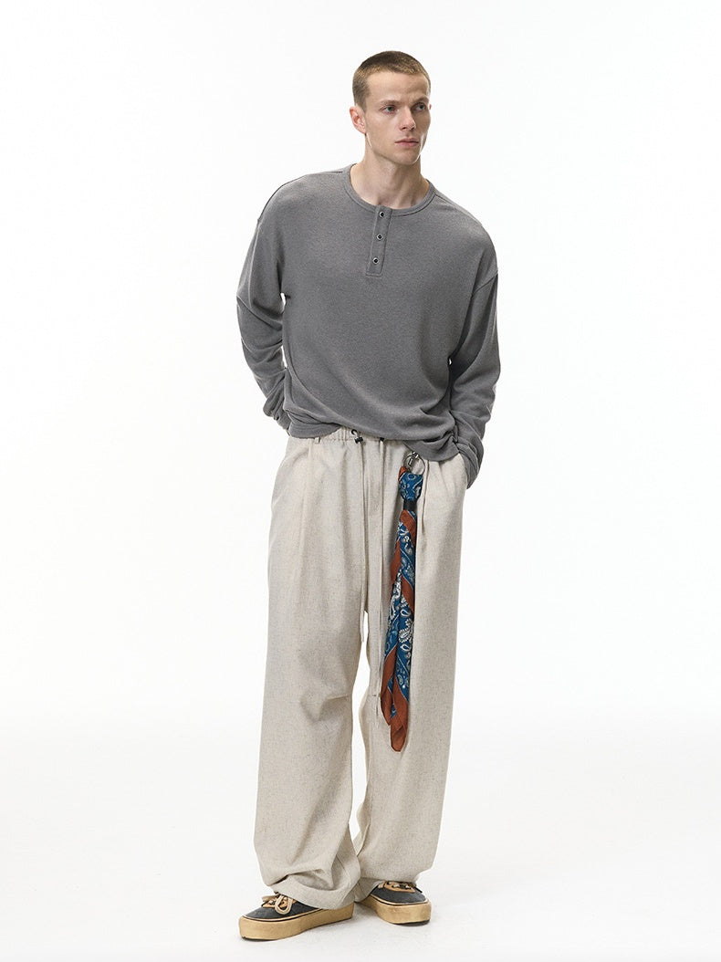 Liber Autumn Neutral wear Henry Collar Solid Color T-shirts