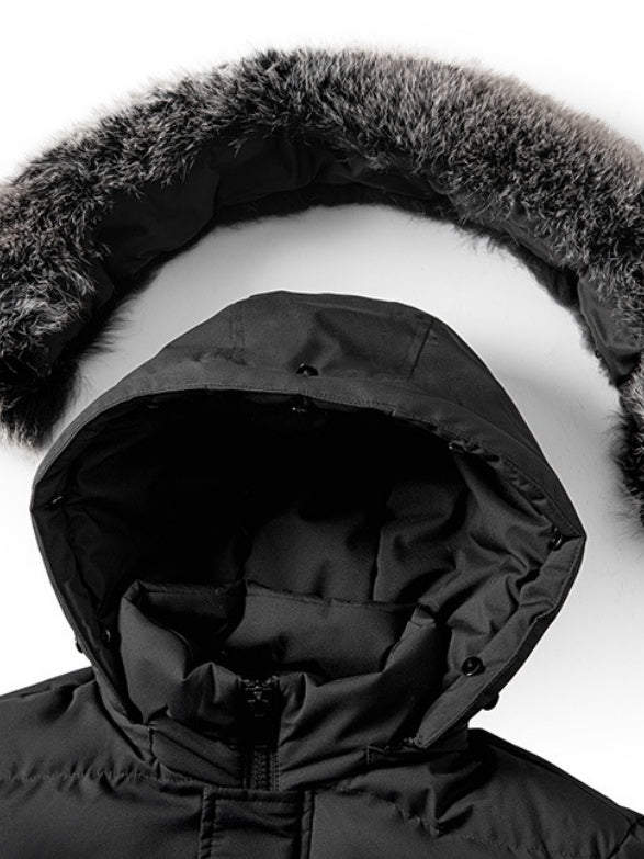 Mid-length Removable Hooded Cotton Clothes Thickening Large Fur Collar Coat