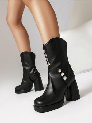 Platform Chunky Heel Women's Boots With Back Zipper
