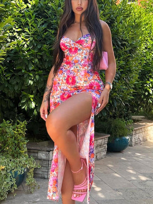 Floral Camisoles Temperament Slit Sexy Vacation And Leisure Maxi Dresses