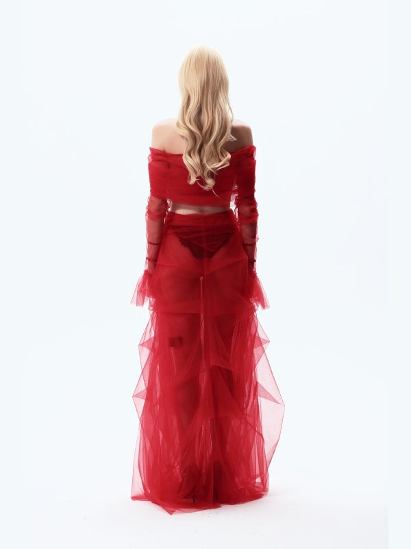 Petal-shaped Floor-length Tulle Skirt