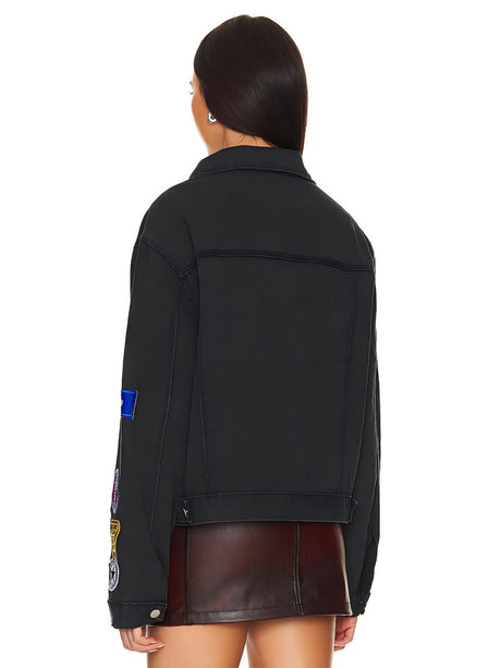 Liber Fall Women's Denim Badge Coat Cropped patchwork jacket