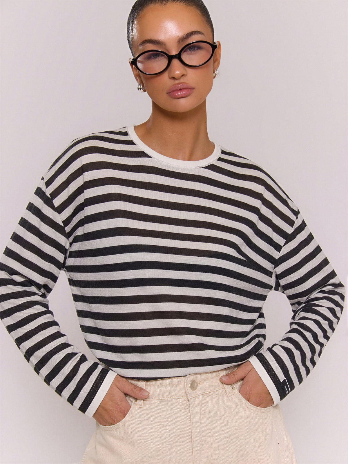 Linen-Blend Relaxed Striped Knit Top