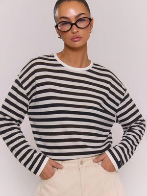 Linen-Blend Relaxed Striped Knit Top