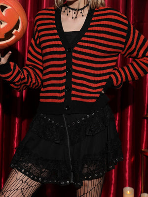 Liber Women's outerwear knitted cardigan striped contrast color autumn cardigan