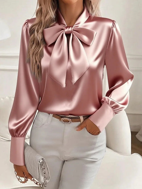 Long-sleeved Satin Shirt With Bow