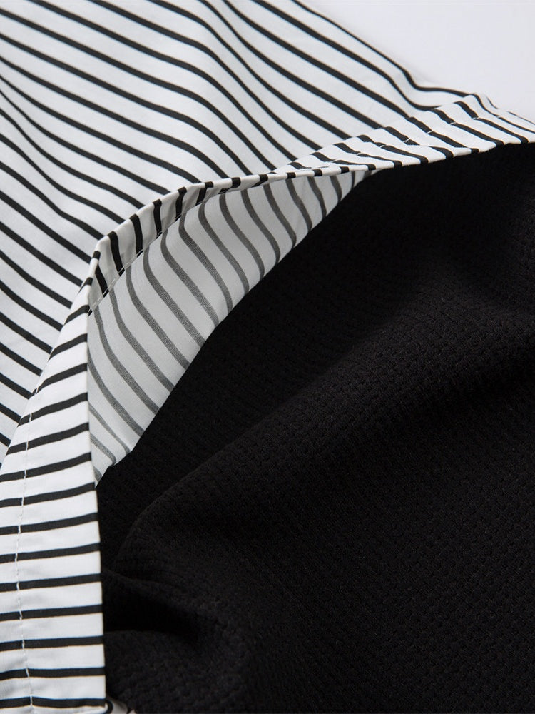 Fake Two Pieces Vertical Stripe Dark Graffiti Ink Prints Paneled Long-sleeved Shirt