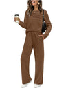 Long-sleeved Round Neck Top And Casual Elastic Waist Wide-leg Pants Two-piece Set