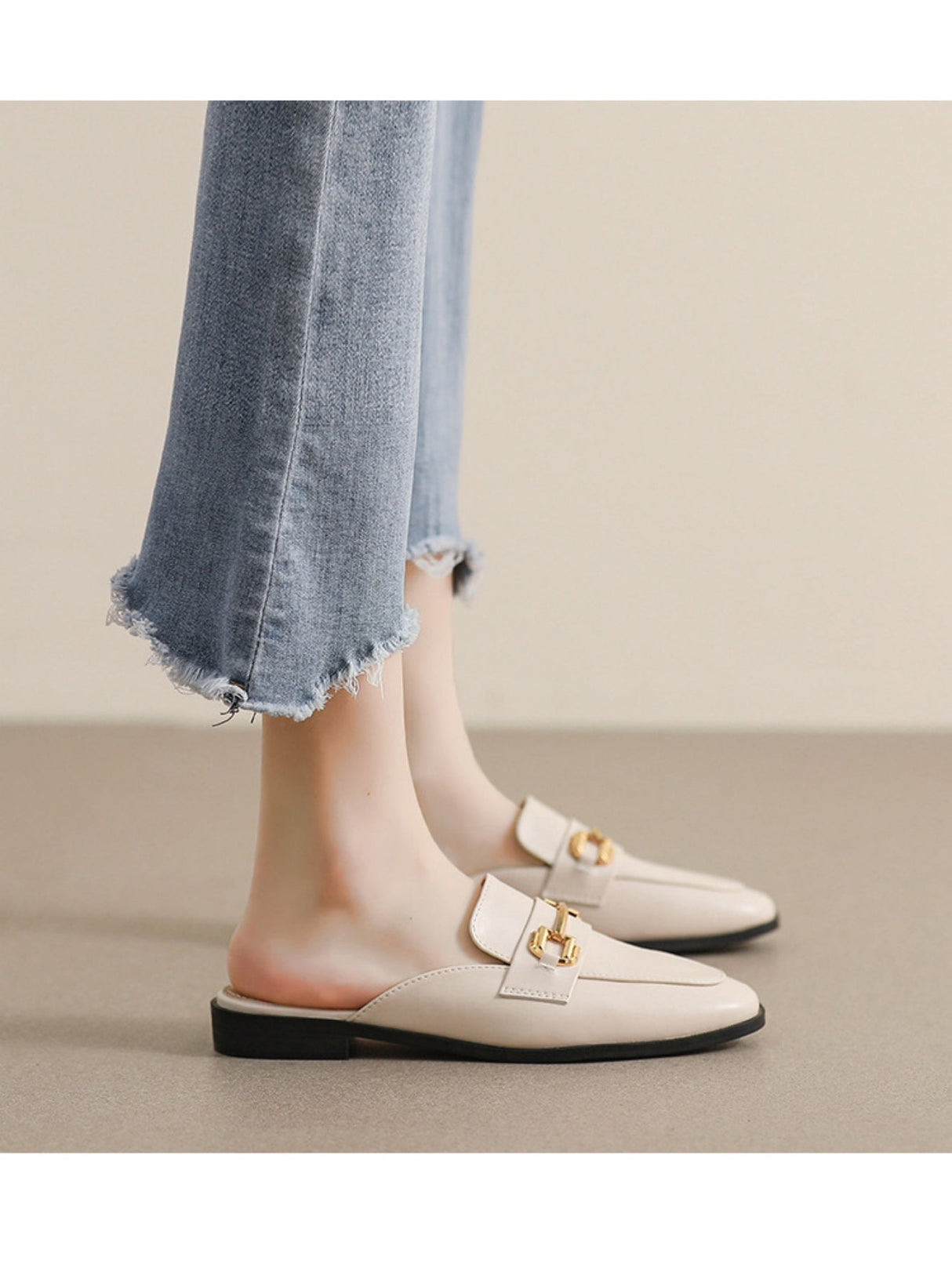 Liber Spring and Autumn Metal Buckle Holster Ladies Flat Shoes