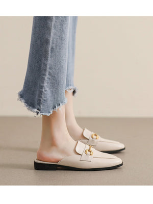Liber Spring and Autumn Metal Buckle Holster Ladies Flat Shoes