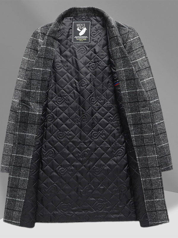 Mid-length Leisure Plaid Cotton Thickening Wool Coat