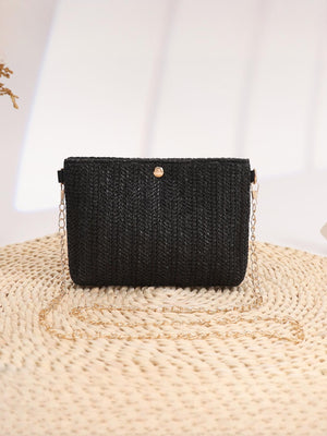 Solid Color Straw Crossbody Bag For Vacation