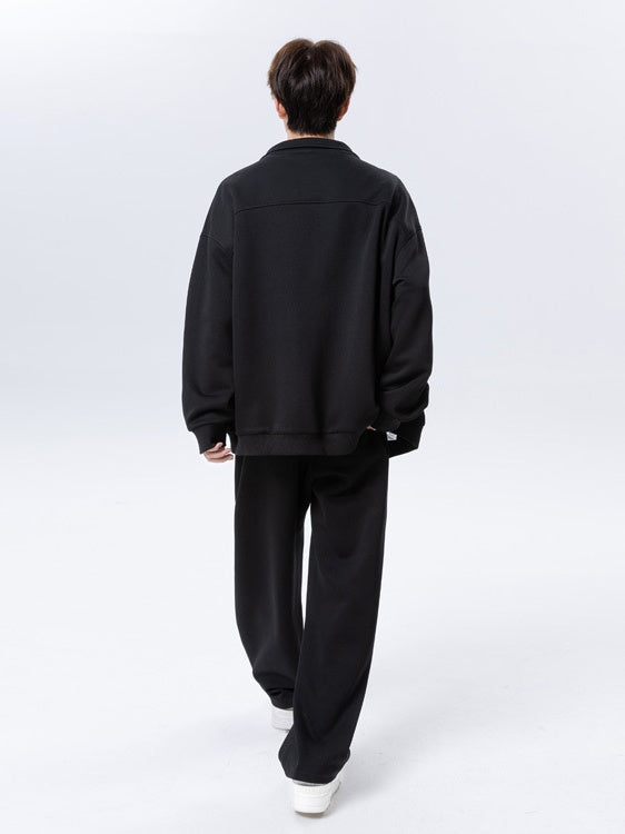 Color-blocked Stripes Straight-leg Trousers Sweatshirts Cardigan Set