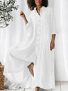 Long-sleeved Mid-length Cotton Linen Shirt Jumpsuit