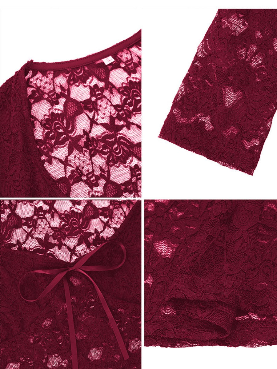 V-neck Lace-trimmed Long-sleeved T-shirt