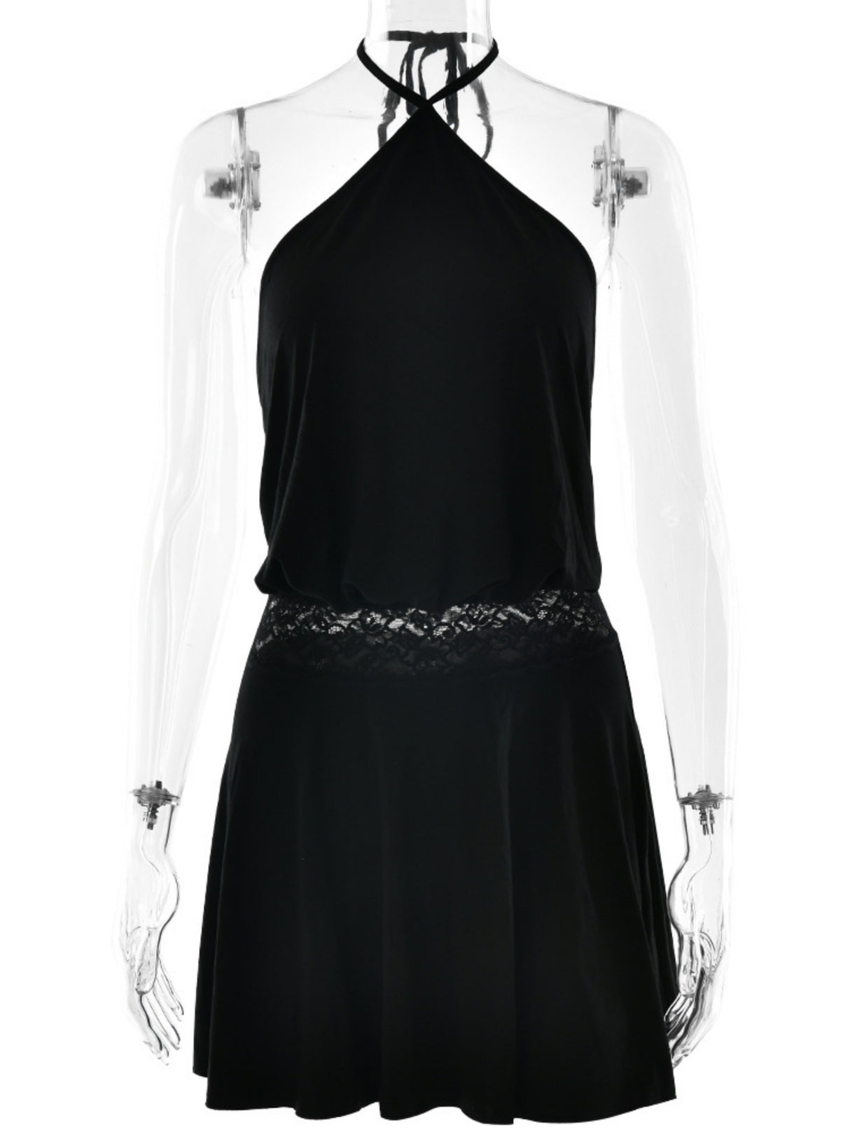 Lace Patchwork Halter Neck And Backless Mini&Short Dresses