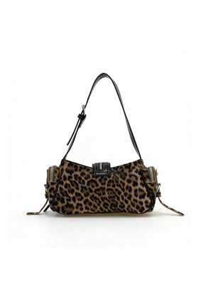 Stylish Leopard Print Edgy Biker Studded Shoulder Bag