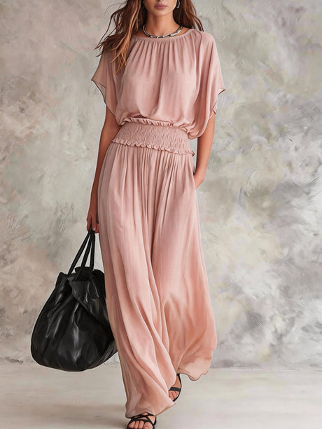 Waist-cinching Solid Color Maxi Dresses