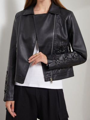 Weaving Bandage Leisure Leather Jacket