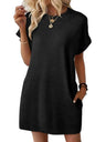 Pocket Crew Neck Short Sleeve Loose-fit Mini&Short Dresses