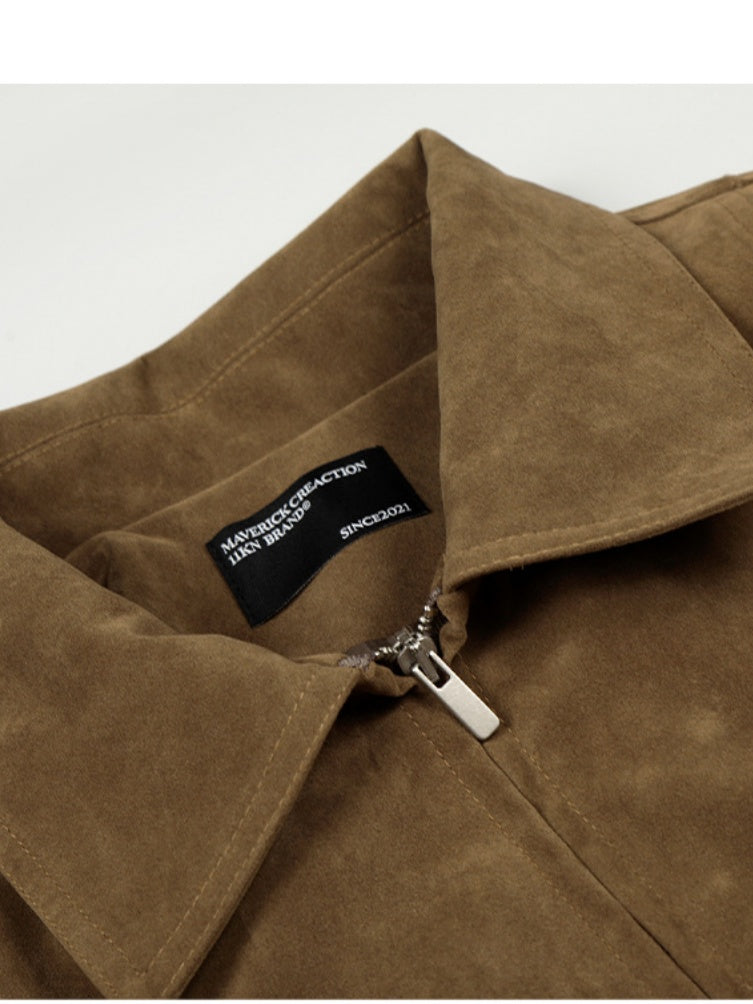 Old Money Style Draping Loose Faux Suede Lapel Jackets