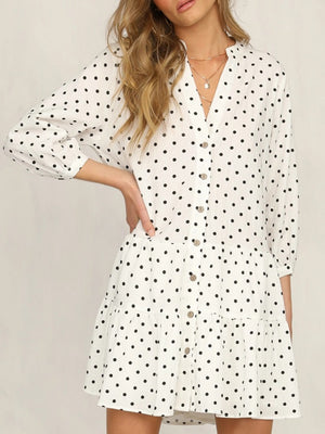 Polka Dots Ruffle V-neck Mini&Short Dresses
