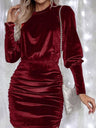 Bodycon Style With Pleats Draped Collar Leg Of Mutton Sleeves Sexy Velvet Long Sleeve Cocktail Party Short Dress