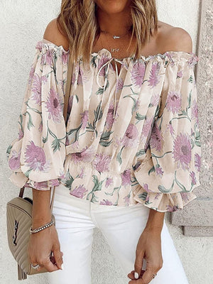 Floral Print Off-Shoulder Chiffon T-Shirt
