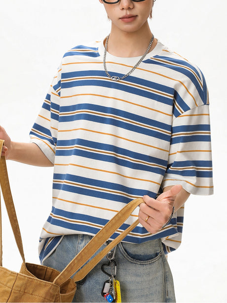 Color-blocked Stripes Loose-fit T-shirts