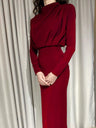 High Neck Style Gathering Long Sleeve Hip-hugging Dinner Cocktail Maxi Dress