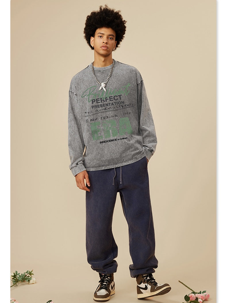 T-shirts amples à imprimé lettres délavé et vieilli