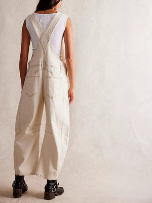 Washed Vintage Loose Straight-leg Cargo Denim Overalls