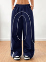 Color-blocked Elastic Waistband Pocket Wide-leg Trousers
