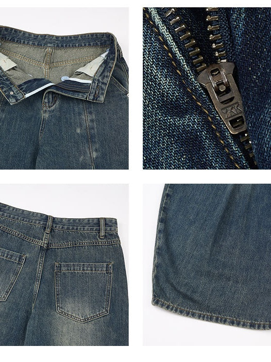 3D-Seam Pleated Banana-Cut Baggy Jeans