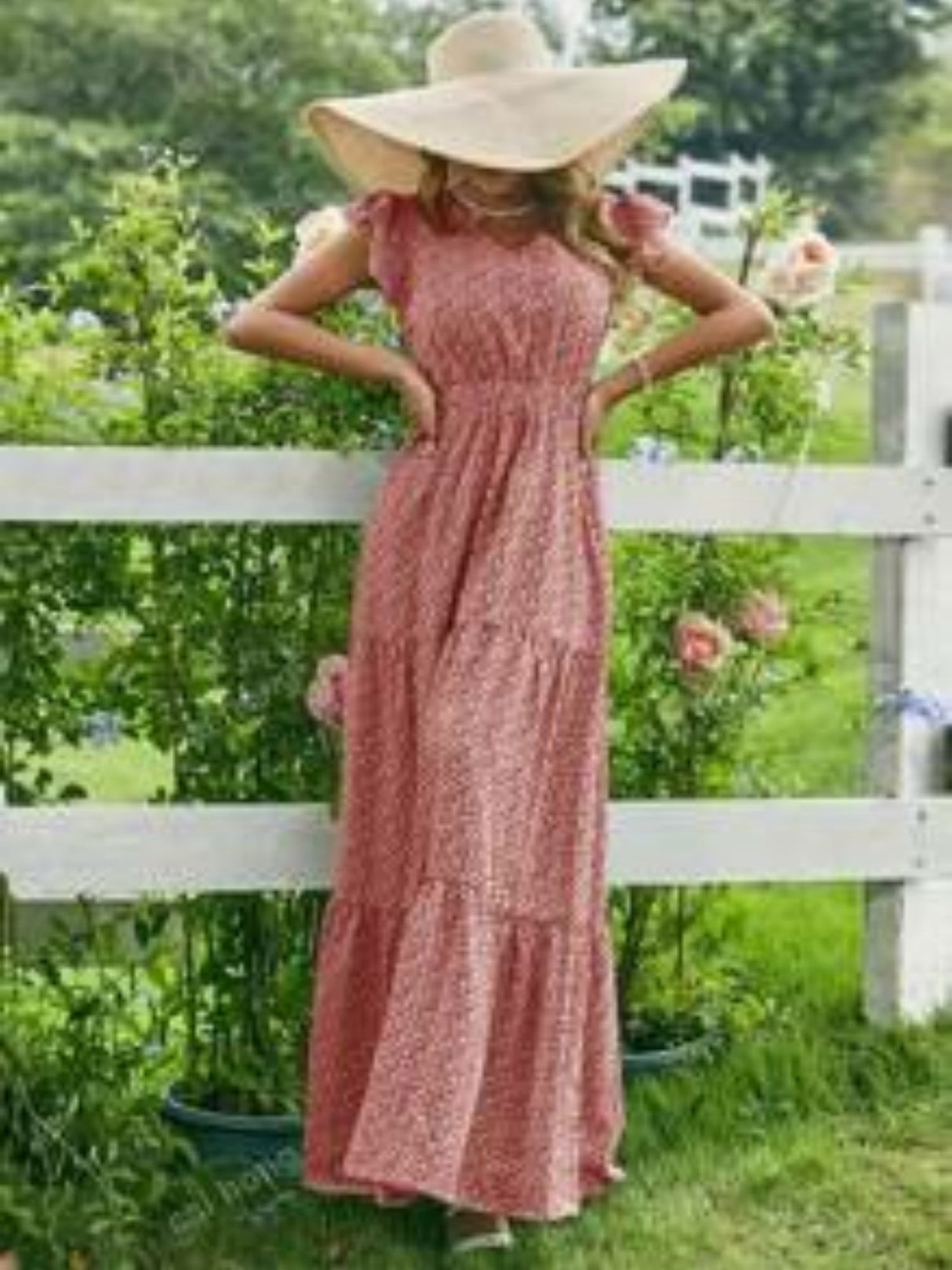 Floral Print V-neck Short Sleeve Maxi Dresses