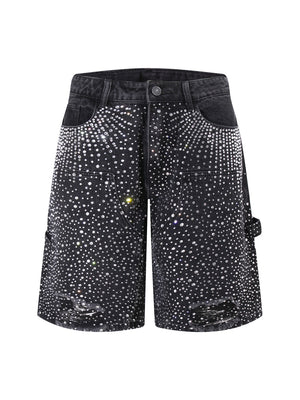 Diamond Full Diamond Hole Gradient 7 Points Denim Shorts