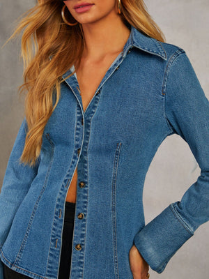 Lapel Single-breasted Long Sleeves Denim Jacket