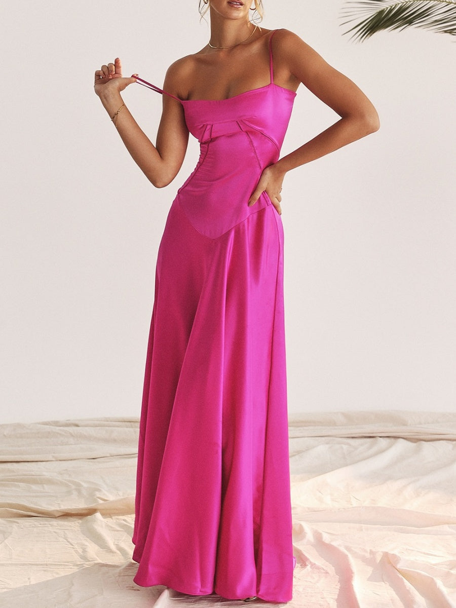 Satin-panel Spaghetti Strap Maxi Dress