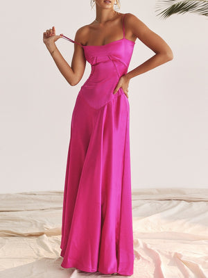 Satin-panel Spaghetti Strap Maxi Dress