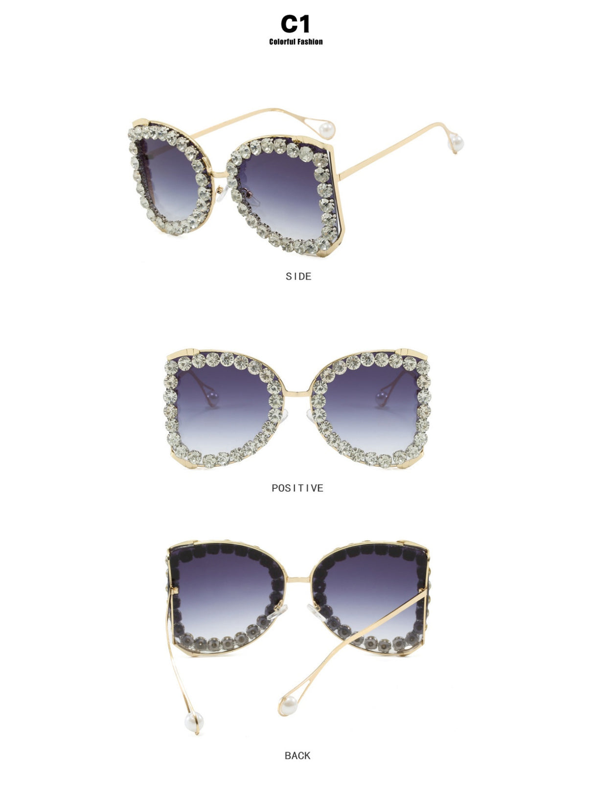 Rhinestone Full-rimmed Irregular Sunglasses