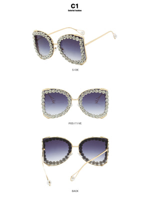 Rhinestone Full-rimmed Irregular Sunglasses