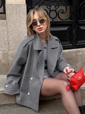 Lapel Pocket Wool Coat