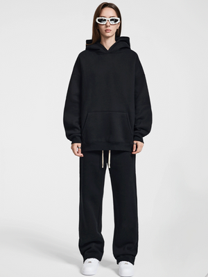 Solid Color All-match Plush Loose Hooded Hoodie Set